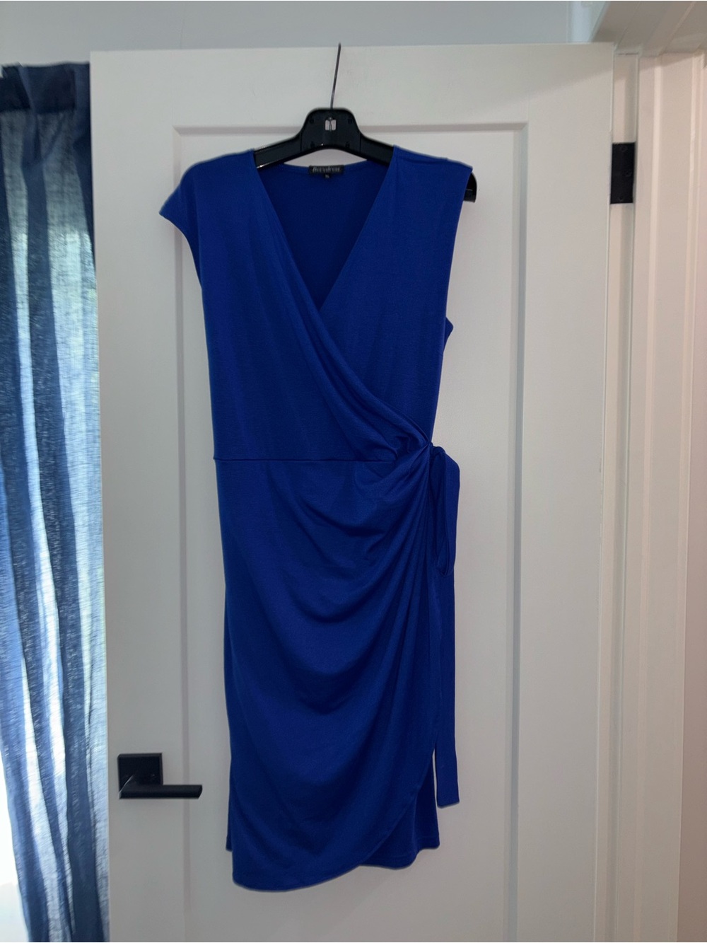 Classic Sleeveless Royal Blue Wrap Midi Dress